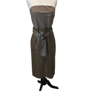Express Brown Strapless Faux Leather Dress with Belt